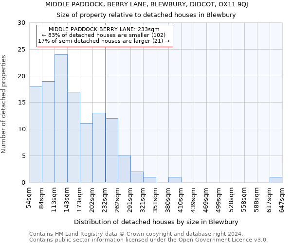 MIDDLE PADDOCK, BERRY LANE, BLEWBURY, DIDCOT, OX11 9QJ: Size of property relative to detached houses in Blewbury