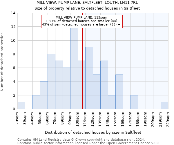 MILL VIEW, PUMP LANE, SALTFLEET, LOUTH, LN11 7RL: Size of property relative to detached houses in Saltfleet