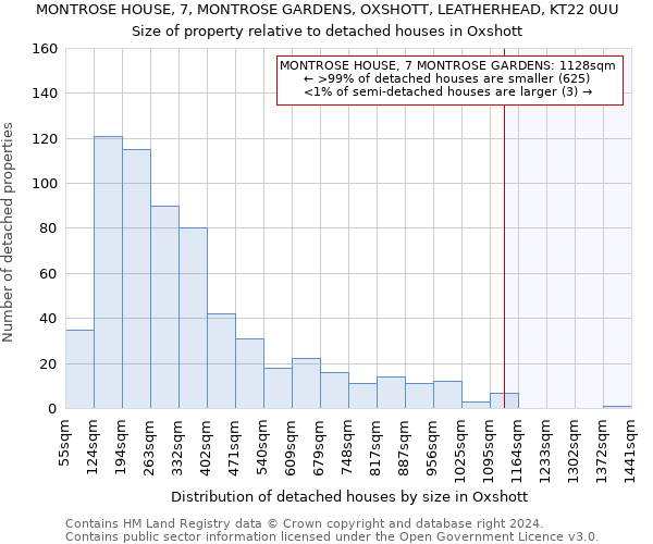 MONTROSE HOUSE, 7, MONTROSE GARDENS, OXSHOTT, LEATHERHEAD, KT22 0UU: Size of property relative to detached houses in Oxshott