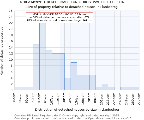 MOR A MYNYDD, BEACH ROAD, LLANBEDROG, PWLLHELI, LL53 7TN: Size of property relative to detached houses in Llanbedrog