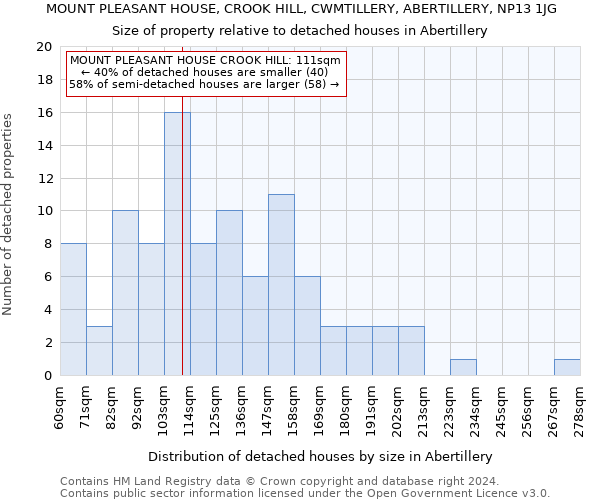 MOUNT PLEASANT HOUSE, CROOK HILL, CWMTILLERY, ABERTILLERY, NP13 1JG: Size of property relative to detached houses in Abertillery