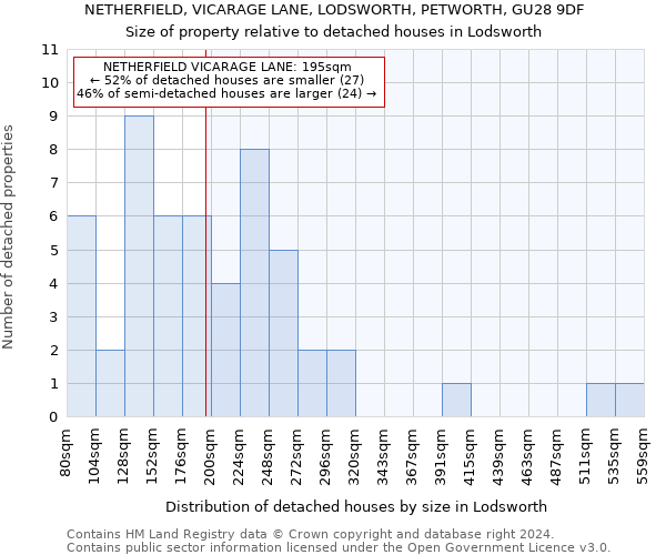 NETHERFIELD, VICARAGE LANE, LODSWORTH, PETWORTH, GU28 9DF: Size of property relative to detached houses in Lodsworth