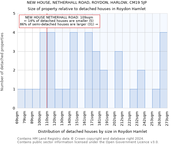 NEW HOUSE, NETHERHALL ROAD, ROYDON, HARLOW, CM19 5JP: Size of property relative to detached houses in Roydon Hamlet