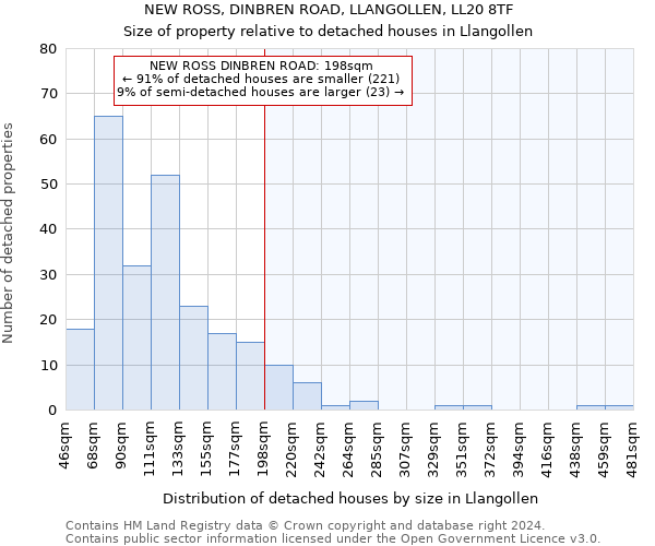 NEW ROSS, DINBREN ROAD, LLANGOLLEN, LL20 8TF: Size of property relative to detached houses in Llangollen