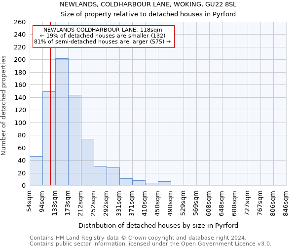 NEWLANDS, COLDHARBOUR LANE, WOKING, GU22 8SL: Size of property relative to detached houses in Pyrford