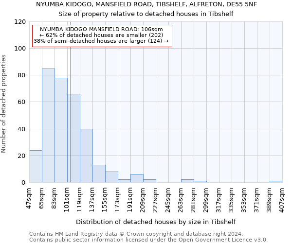 NYUMBA KIDOGO, MANSFIELD ROAD, TIBSHELF, ALFRETON, DE55 5NF: Size of property relative to detached houses in Tibshelf