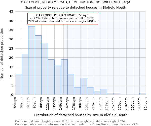 OAK LODGE, PEDHAM ROAD, HEMBLINGTON, NORWICH, NR13 4QA: Size of property relative to detached houses in Blofield Heath