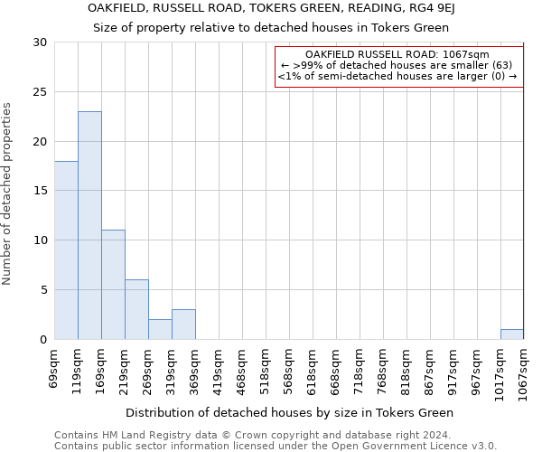 OAKFIELD, RUSSELL ROAD, TOKERS GREEN, READING, RG4 9EJ: Size of property relative to detached houses in Tokers Green