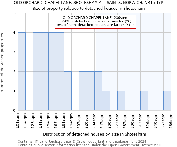 OLD ORCHARD, CHAPEL LANE, SHOTESHAM ALL SAINTS, NORWICH, NR15 1YP: Size of property relative to detached houses in Shotesham