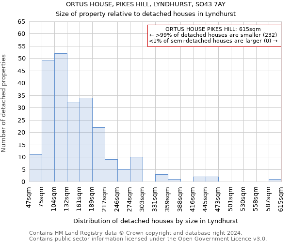 ORTUS HOUSE, PIKES HILL, LYNDHURST, SO43 7AY: Size of property relative to detached houses in Lyndhurst