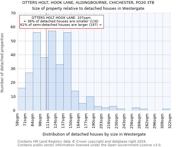 OTTERS HOLT, HOOK LANE, ALDINGBOURNE, CHICHESTER, PO20 3TB: Size of property relative to detached houses in Westergate