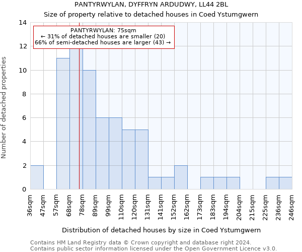 PANTYRWYLAN, DYFFRYN ARDUDWY, LL44 2BL: Size of property relative to detached houses in Coed Ystumgwern