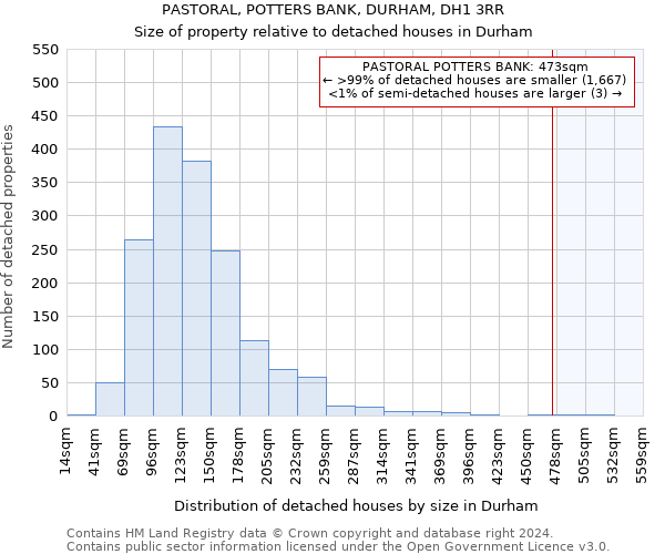 PASTORAL, POTTERS BANK, DURHAM, DH1 3RR: Size of property relative to detached houses in Durham