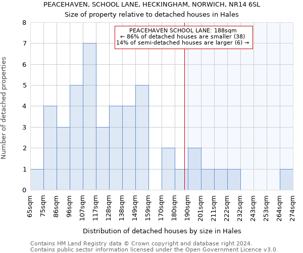 PEACEHAVEN, SCHOOL LANE, HECKINGHAM, NORWICH, NR14 6SL: Size of property relative to detached houses in Hales