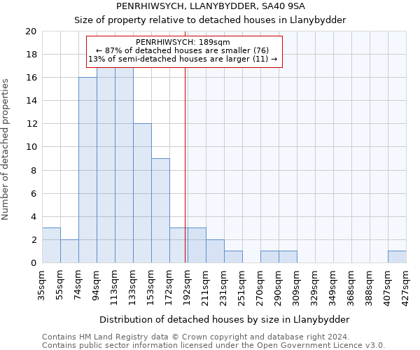 PENRHIWSYCH, LLANYBYDDER, SA40 9SA: Size of property relative to detached houses in Llanybydder