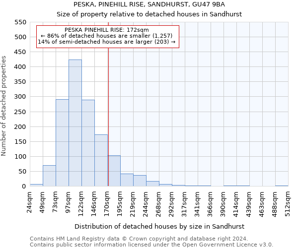 PESKA, PINEHILL RISE, SANDHURST, GU47 9BA: Size of property relative to detached houses in Sandhurst