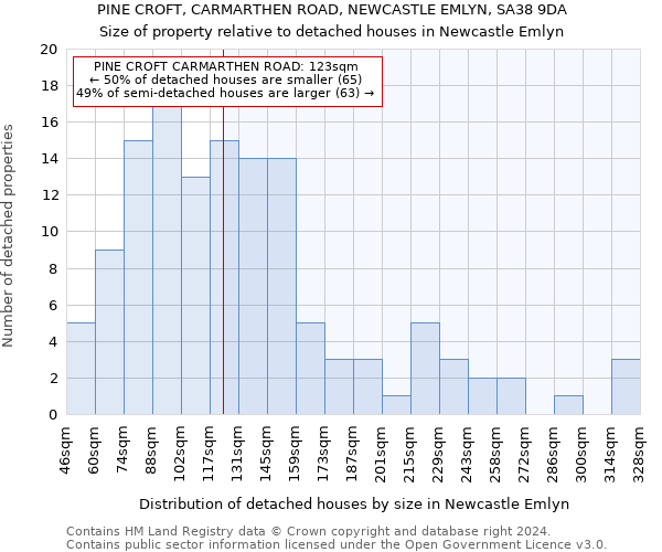 PINE CROFT, CARMARTHEN ROAD, NEWCASTLE EMLYN, SA38 9DA: Size of property relative to detached houses in Newcastle Emlyn