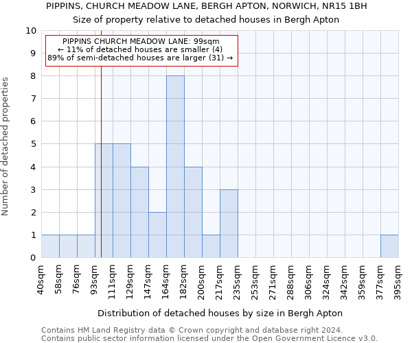 PIPPINS, CHURCH MEADOW LANE, BERGH APTON, NORWICH, NR15 1BH: Size of property relative to detached houses in Bergh Apton