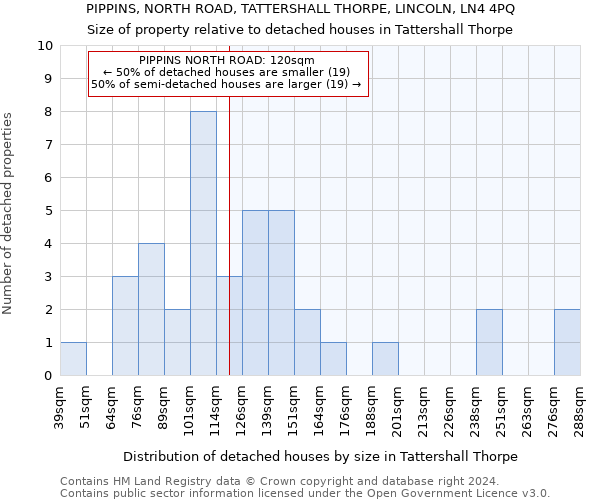 PIPPINS, NORTH ROAD, TATTERSHALL THORPE, LINCOLN, LN4 4PQ: Size of property relative to detached houses in Tattershall Thorpe