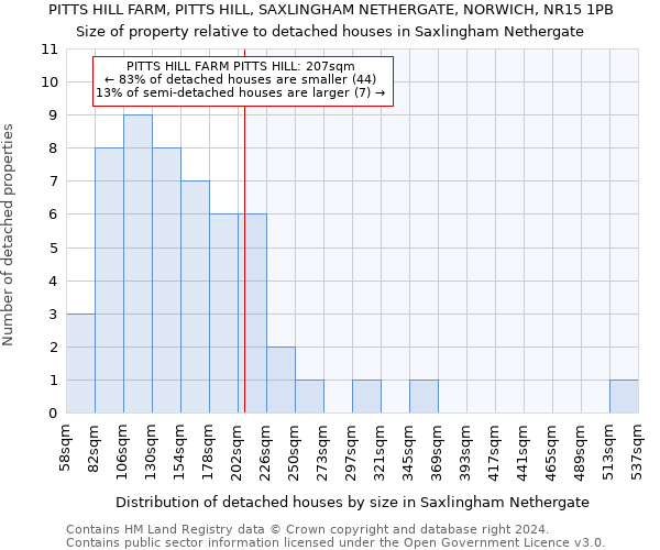 PITTS HILL FARM, PITTS HILL, SAXLINGHAM NETHERGATE, NORWICH, NR15 1PB: Size of property relative to detached houses in Saxlingham Nethergate