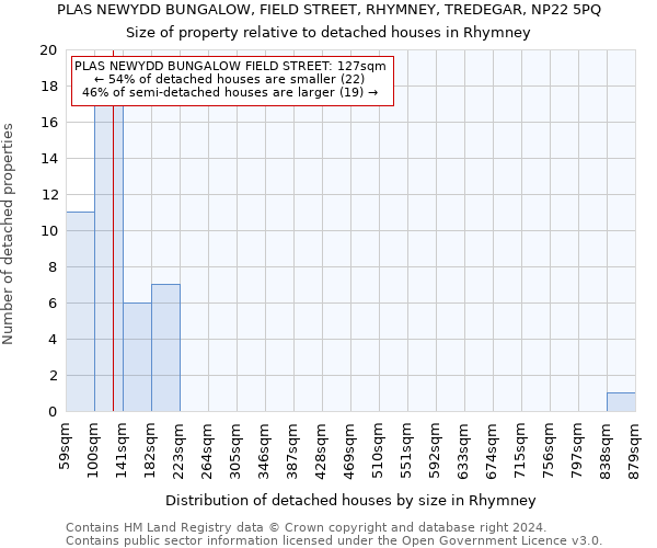 PLAS NEWYDD BUNGALOW, FIELD STREET, RHYMNEY, TREDEGAR, NP22 5PQ: Size of property relative to detached houses in Rhymney