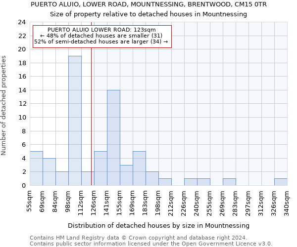 PUERTO ALUIO, LOWER ROAD, MOUNTNESSING, BRENTWOOD, CM15 0TR: Size of property relative to detached houses in Mountnessing