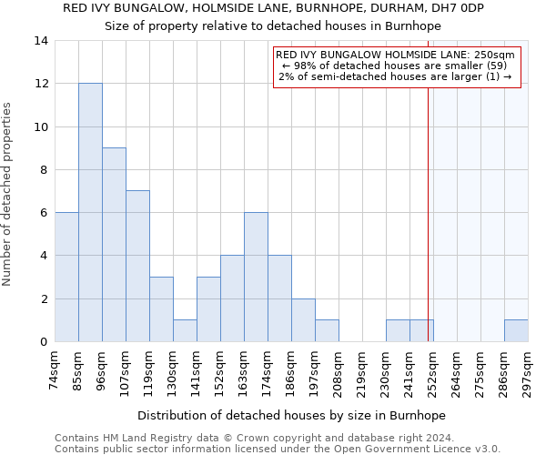 RED IVY BUNGALOW, HOLMSIDE LANE, BURNHOPE, DURHAM, DH7 0DP: Size of property relative to detached houses in Burnhope