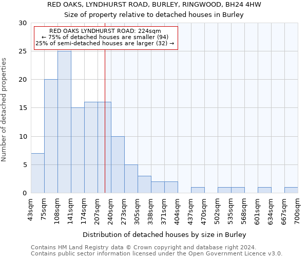 RED OAKS, LYNDHURST ROAD, BURLEY, RINGWOOD, BH24 4HW: Size of property relative to detached houses in Burley