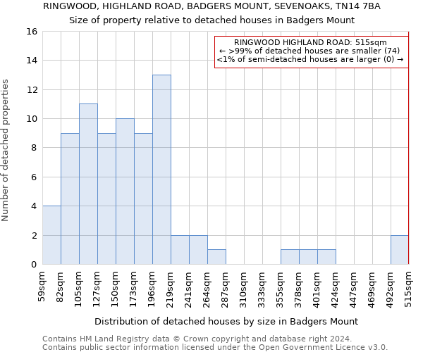 RINGWOOD, HIGHLAND ROAD, BADGERS MOUNT, SEVENOAKS, TN14 7BA: Size of property relative to detached houses in Badgers Mount