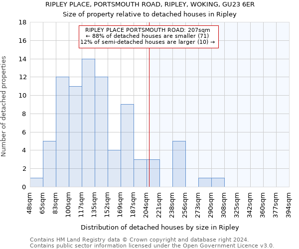 RIPLEY PLACE, PORTSMOUTH ROAD, RIPLEY, WOKING, GU23 6ER: Size of property relative to detached houses in Ripley