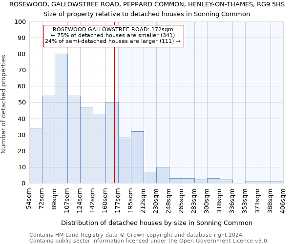 ROSEWOOD, GALLOWSTREE ROAD, PEPPARD COMMON, HENLEY-ON-THAMES, RG9 5HS: Size of property relative to detached houses in Sonning Common
