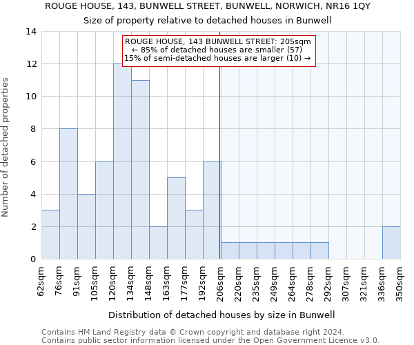 ROUGE HOUSE, 143, BUNWELL STREET, BUNWELL, NORWICH, NR16 1QY: Size of property relative to detached houses in Bunwell