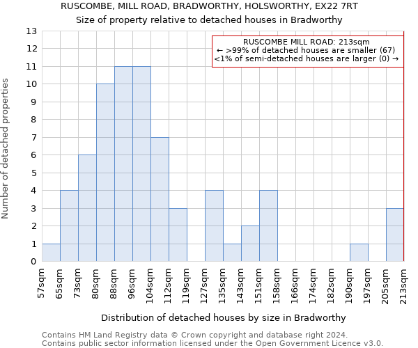 RUSCOMBE, MILL ROAD, BRADWORTHY, HOLSWORTHY, EX22 7RT: Size of property relative to detached houses in Bradworthy