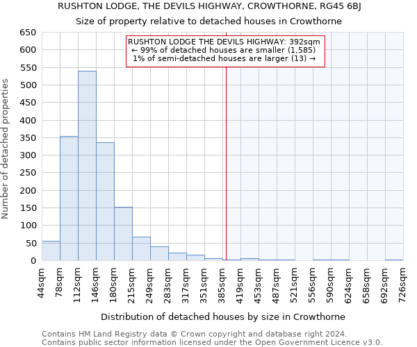 RUSHTON LODGE, THE DEVILS HIGHWAY, CROWTHORNE, RG45 6BJ: Size of property relative to detached houses in Crowthorne