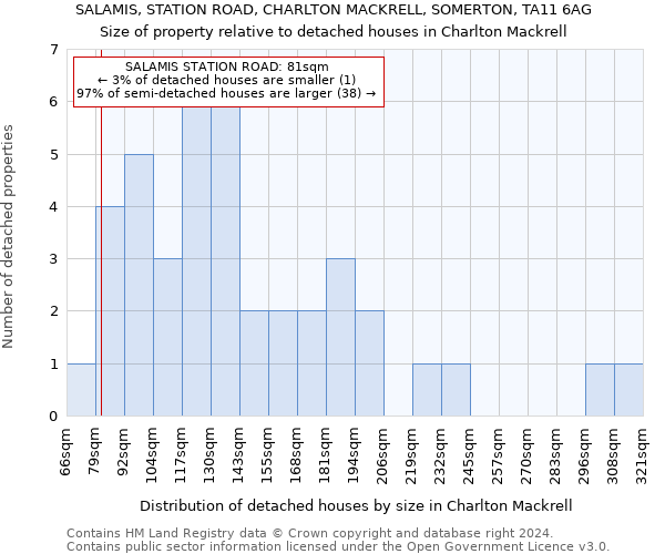 SALAMIS, STATION ROAD, CHARLTON MACKRELL, SOMERTON, TA11 6AG: Size of property relative to detached houses in Charlton Mackrell