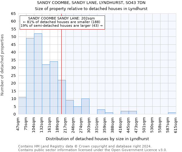 SANDY COOMBE, SANDY LANE, LYNDHURST, SO43 7DN: Size of property relative to detached houses in Lyndhurst