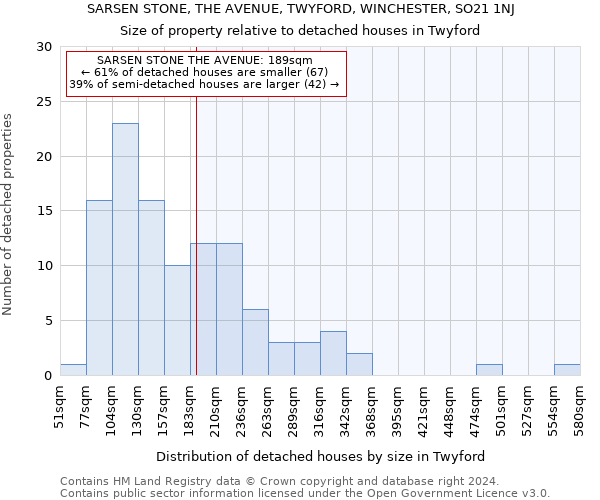 SARSEN STONE, THE AVENUE, TWYFORD, WINCHESTER, SO21 1NJ: Size of property relative to detached houses in Twyford