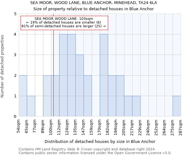 SEA MOOR, WOOD LANE, BLUE ANCHOR, MINEHEAD, TA24 6LA: Size of property relative to detached houses in Blue Anchor