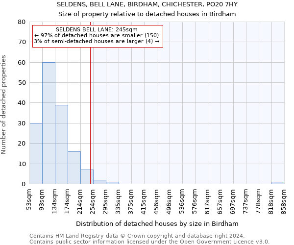 SELDENS, BELL LANE, BIRDHAM, CHICHESTER, PO20 7HY: Size of property relative to detached houses in Birdham