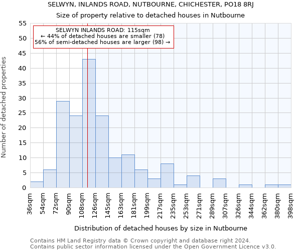 SELWYN, INLANDS ROAD, NUTBOURNE, CHICHESTER, PO18 8RJ: Size of property relative to detached houses in Nutbourne