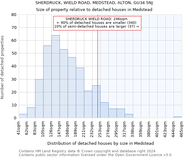 SHERDRUCK, WIELD ROAD, MEDSTEAD, ALTON, GU34 5NJ: Size of property relative to detached houses in Medstead