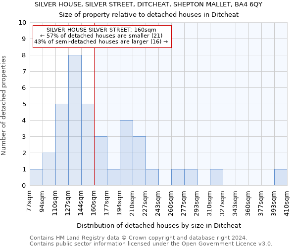 SILVER HOUSE, SILVER STREET, DITCHEAT, SHEPTON MALLET, BA4 6QY: Size of property relative to detached houses in Ditcheat