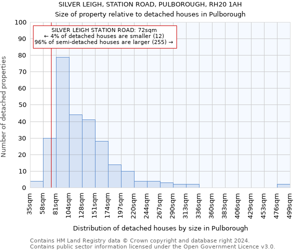 SILVER LEIGH, STATION ROAD, PULBOROUGH, RH20 1AH: Size of property relative to detached houses in Pulborough