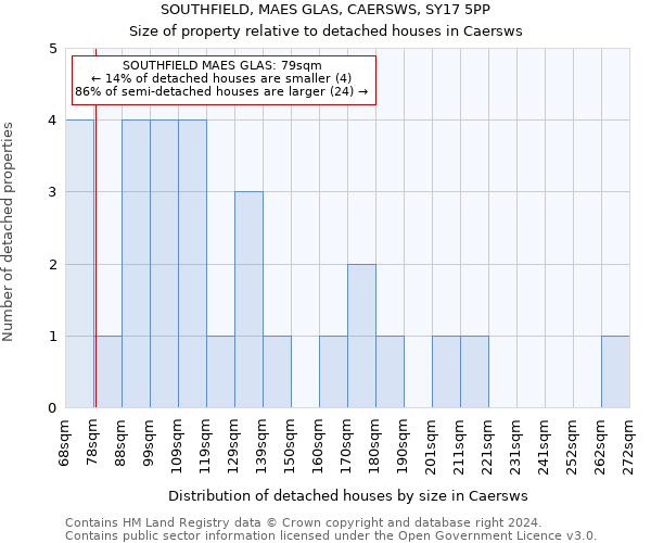 SOUTHFIELD, MAES GLAS, CAERSWS, SY17 5PP: Size of property relative to detached houses in Caersws