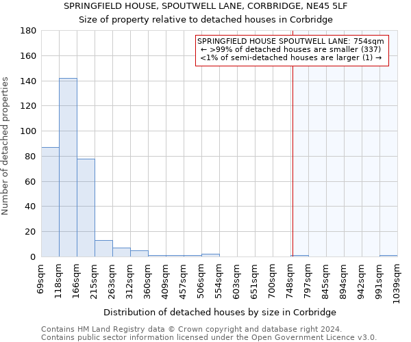 SPRINGFIELD HOUSE, SPOUTWELL LANE, CORBRIDGE, NE45 5LF: Size of property relative to detached houses in Corbridge