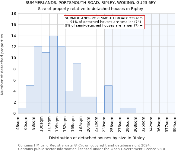 SUMMERLANDS, PORTSMOUTH ROAD, RIPLEY, WOKING, GU23 6EY: Size of property relative to detached houses in Ripley