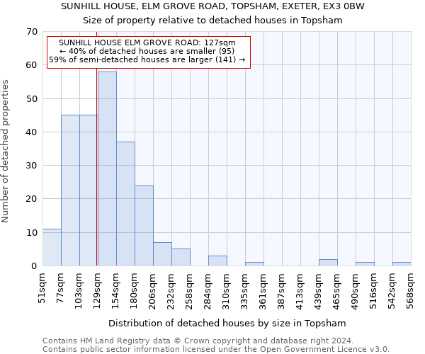 SUNHILL HOUSE, ELM GROVE ROAD, TOPSHAM, EXETER, EX3 0BW: Size of property relative to detached houses in Topsham