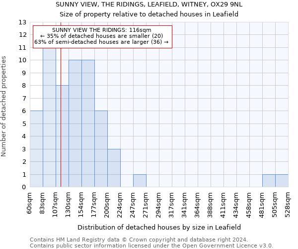 SUNNY VIEW, THE RIDINGS, LEAFIELD, WITNEY, OX29 9NL: Size of property relative to detached houses in Leafield