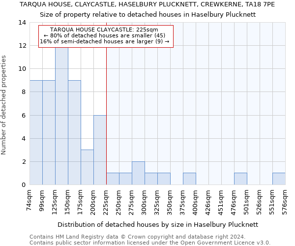 TARQUA HOUSE, CLAYCASTLE, HASELBURY PLUCKNETT, CREWKERNE, TA18 7PE: Size of property relative to detached houses in Haselbury Plucknett