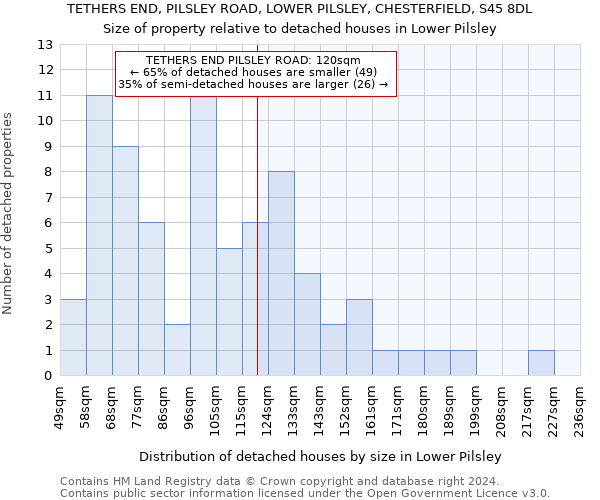 TETHERS END, PILSLEY ROAD, LOWER PILSLEY, CHESTERFIELD, S45 8DL: Size of property relative to detached houses in Lower Pilsley